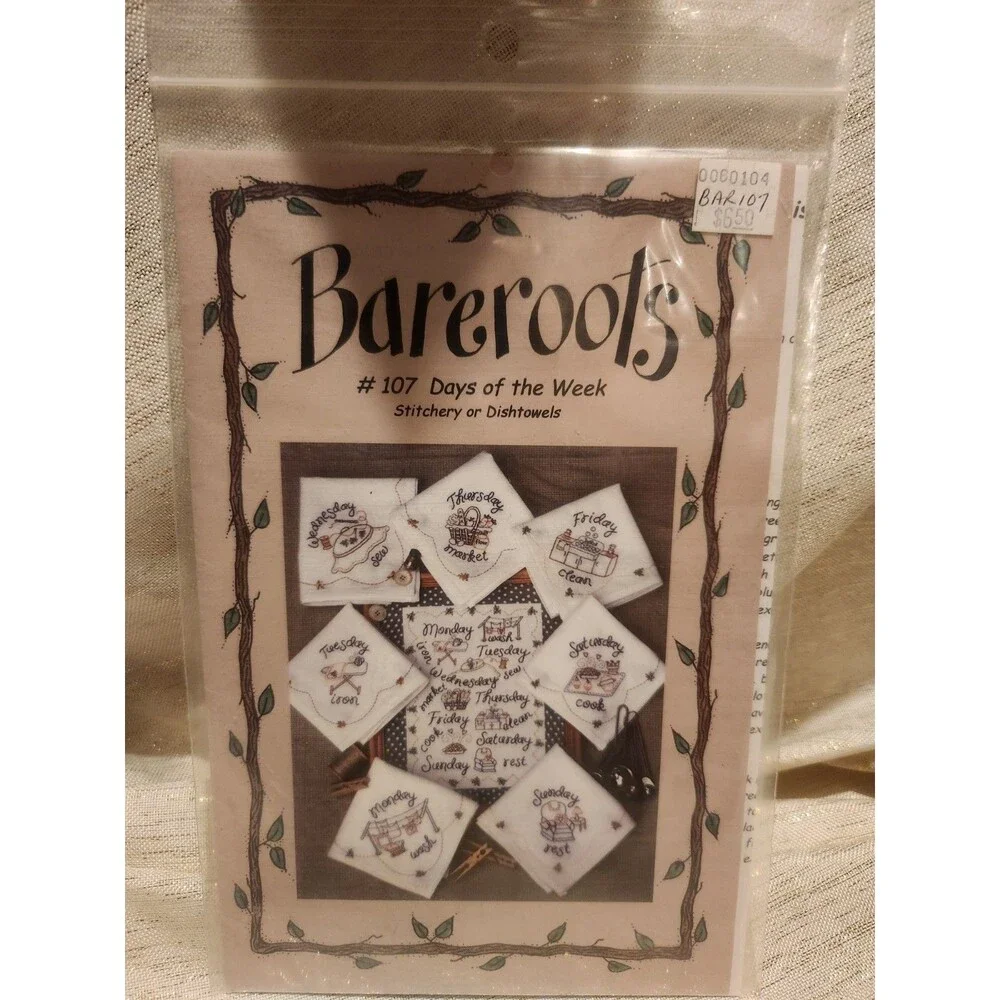 Bareroots Stitchery or Dishtowels Days of the Week Pattern #107 2004 NEW